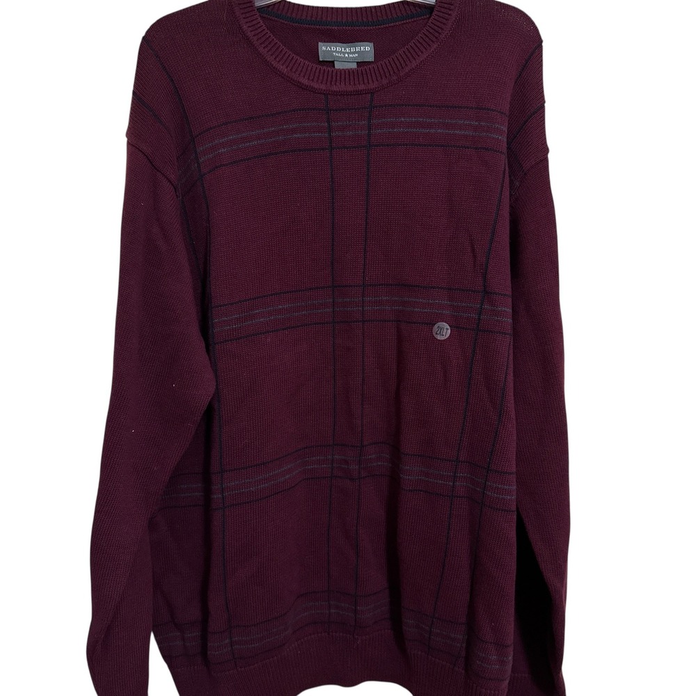 Saddlebred Sweater Maroon with Blue Stripes Cotton Size 2XLT NEW - Picture 3 of 4